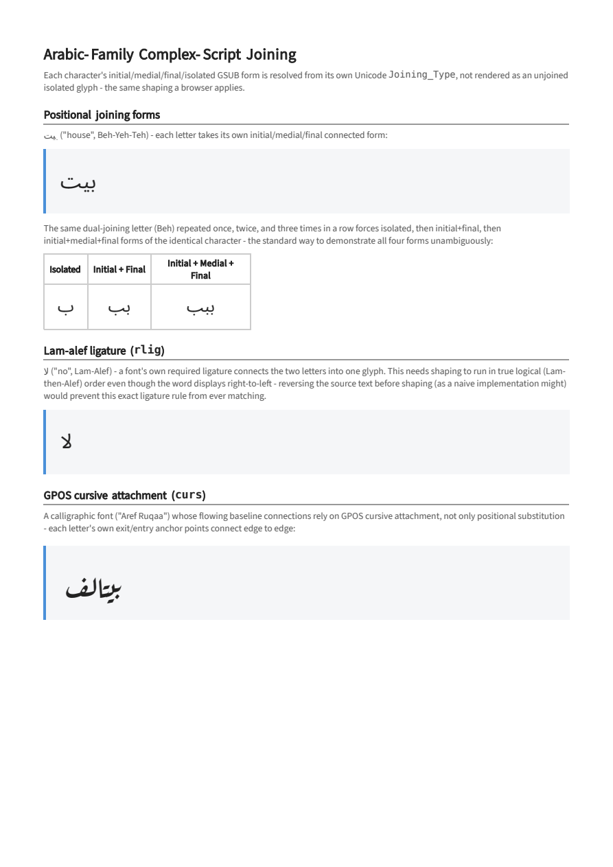 First page of the Arabic-Family Complex-Script Joining showcase PDF