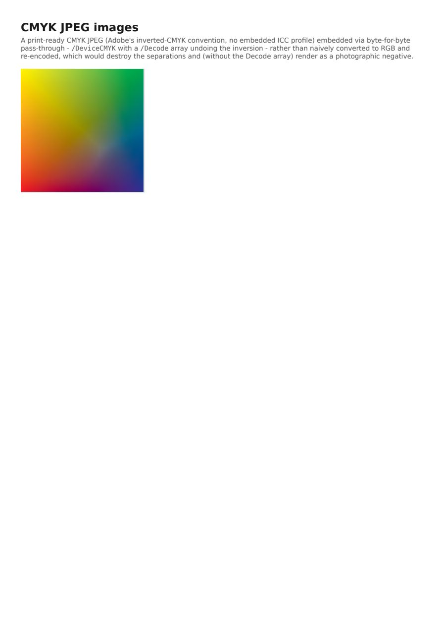 First page of the CMYK JPEG Images showcase PDF