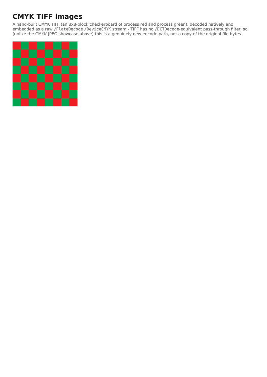 First page of the CMYK TIFF Images showcase PDF