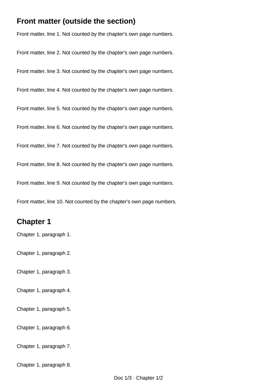 First page of the Sectioned Page Numbers showcase PDF