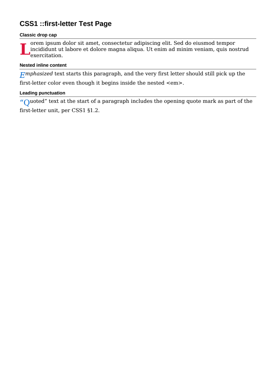 First page of the ::first-letter showcase PDF