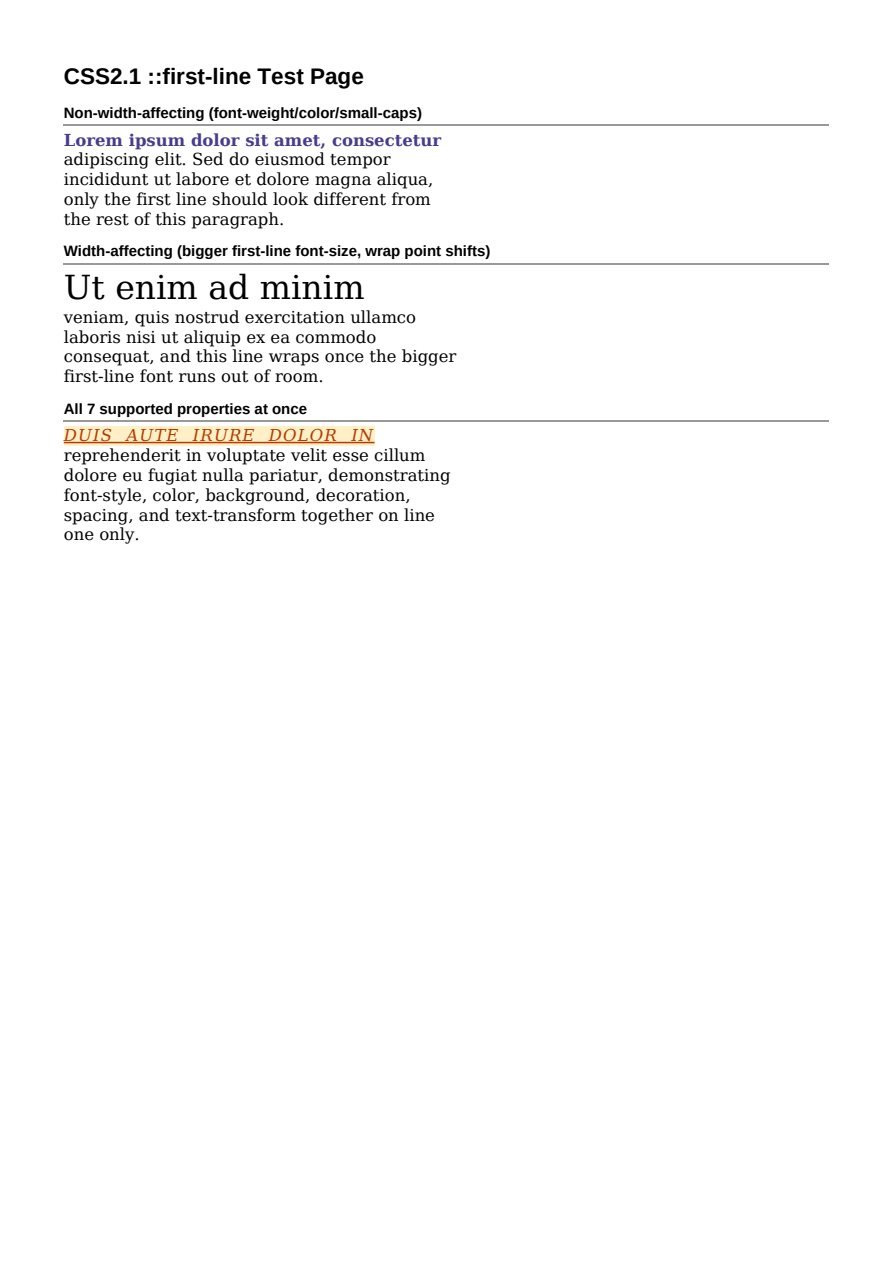 First page of the ::first-line showcase PDF
