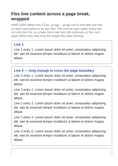 First page of the Flex Line Content Across Pages showcase PDF