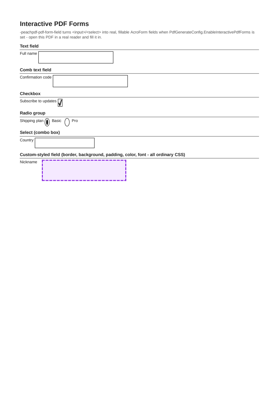 First page of the Interactive PDF Forms showcase PDF