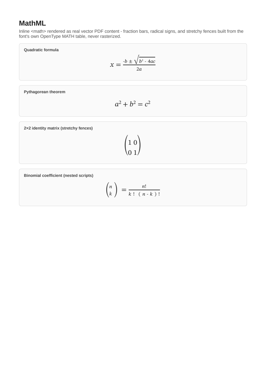 First page of the MathML showcase PDF
