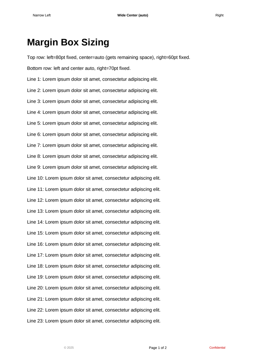 First page of the Margin Box Sizing showcase PDF