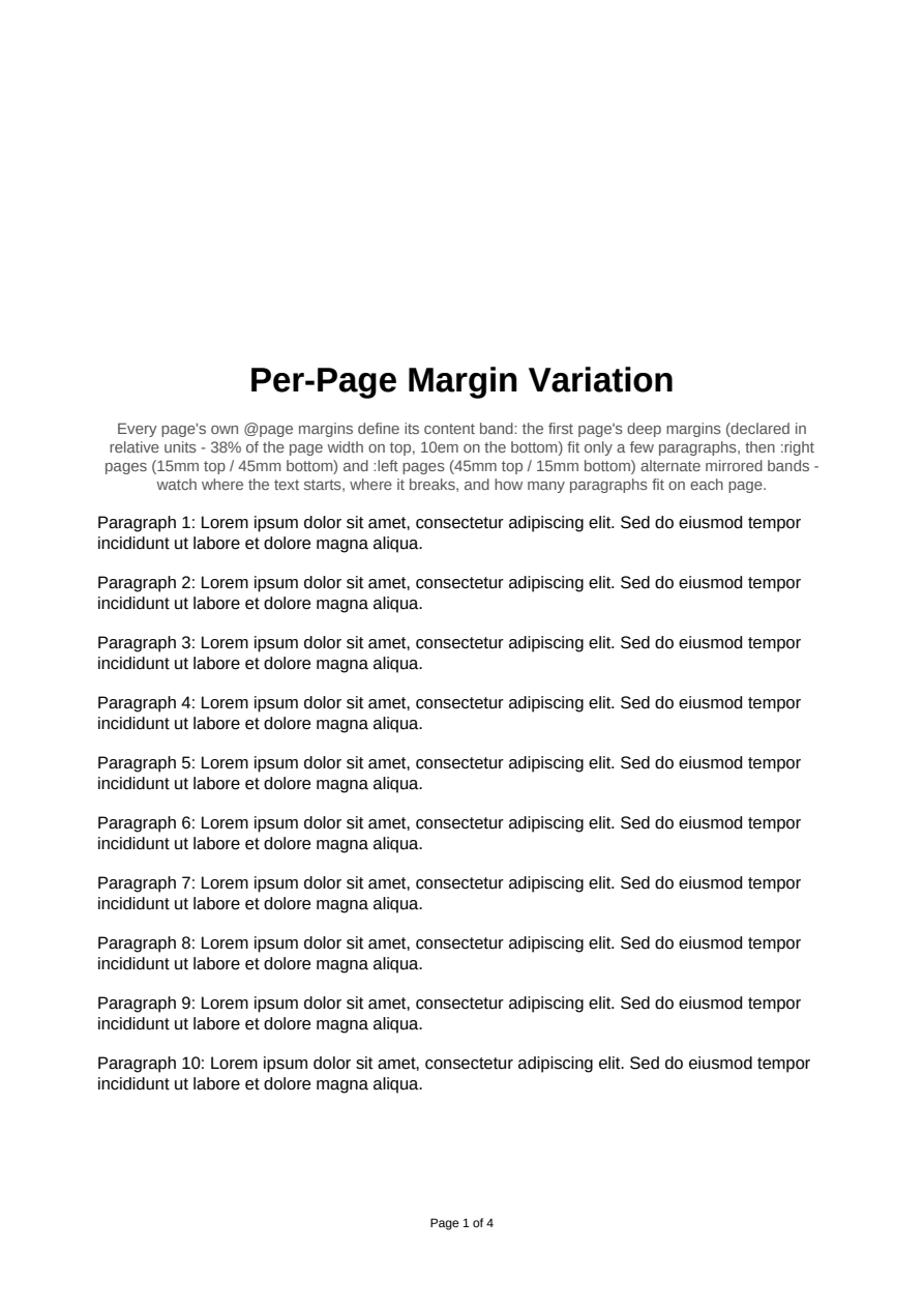 First page of the Per-page Margins showcase PDF