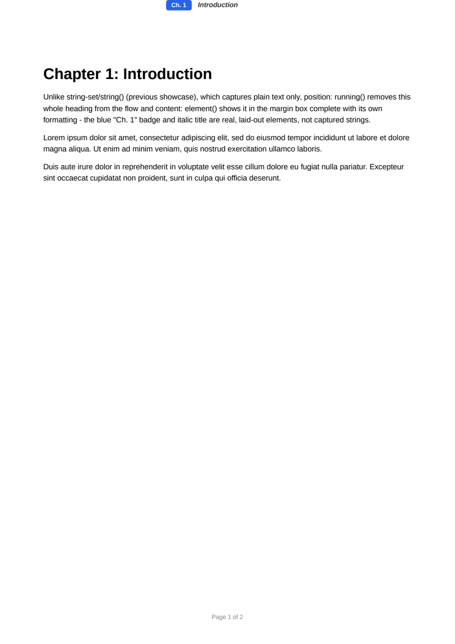 First page of the Running Elements showcase PDF