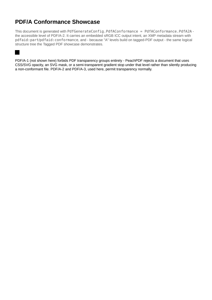 First page of the PDF/A Conformance showcase PDF