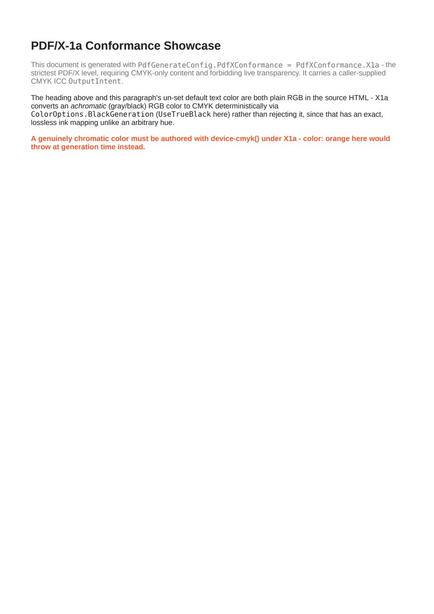 First page of the PDF/X-1a Conformance showcase PDF