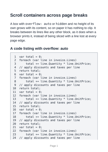 First page of the Scroll Containers Across Pages showcase PDF