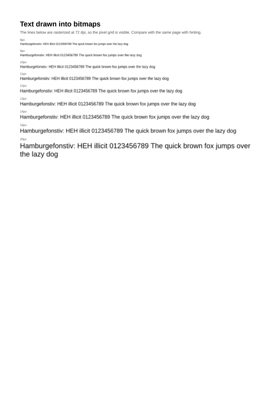First page of the Raster Text Without Hinting showcase PDF