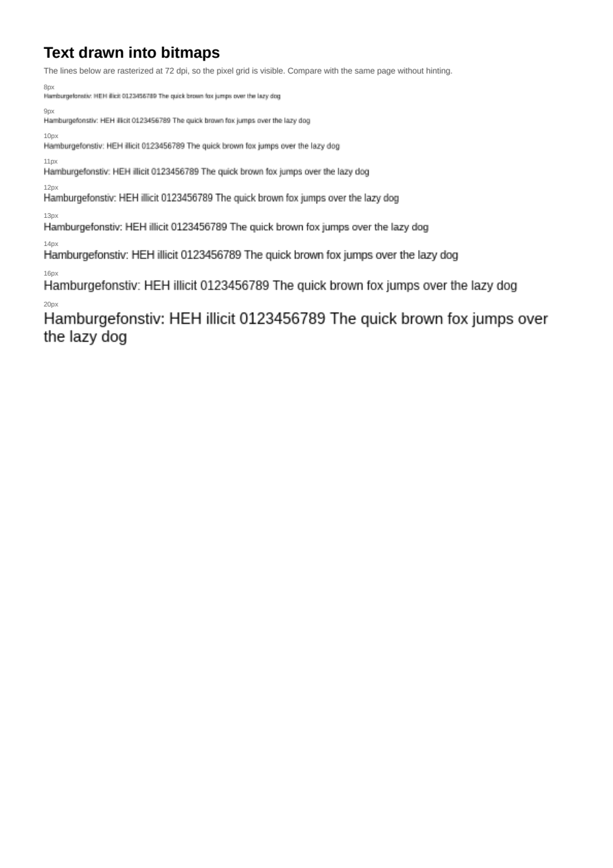 First page of the Hinted Raster Text showcase PDF